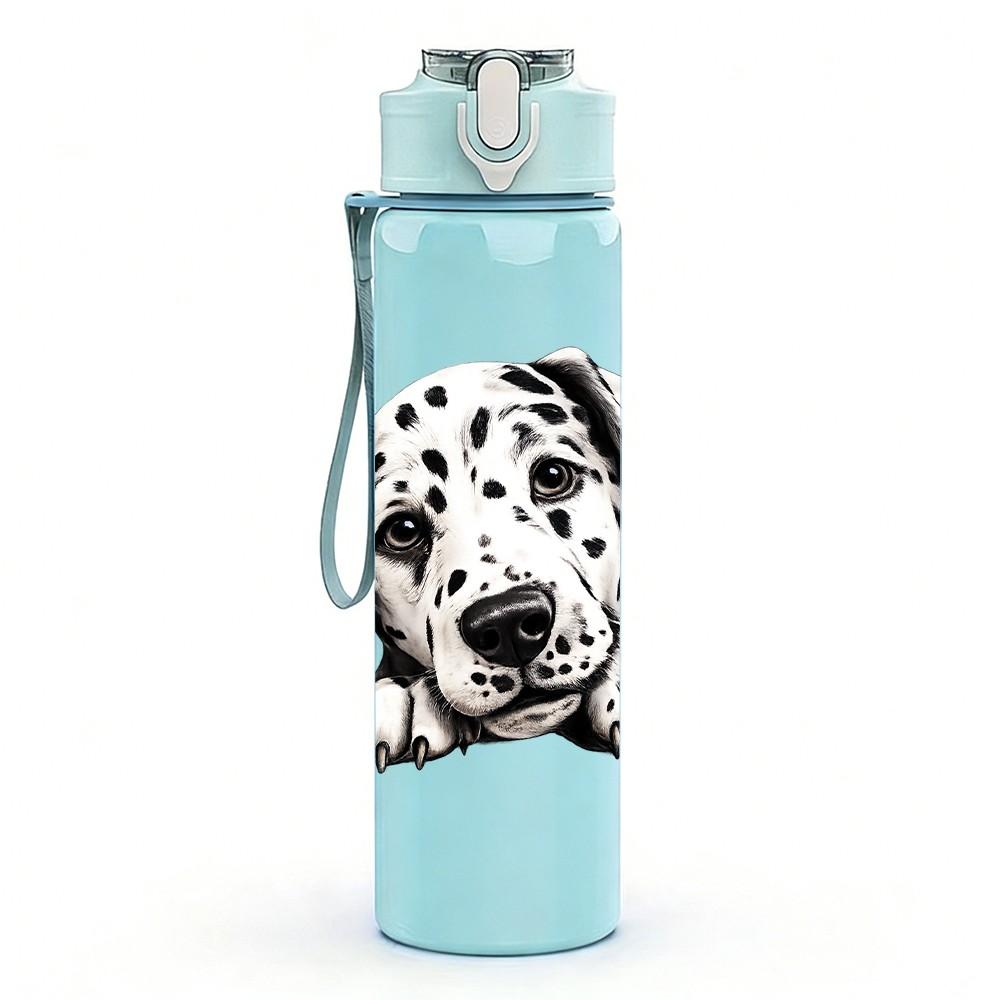 1PC Realistic Dalmatian Dog Portrait Print 750ml Color Plastic Sports Water Bottle Leakproof Flip Straw Lid Suitable for Sports Office Home Use