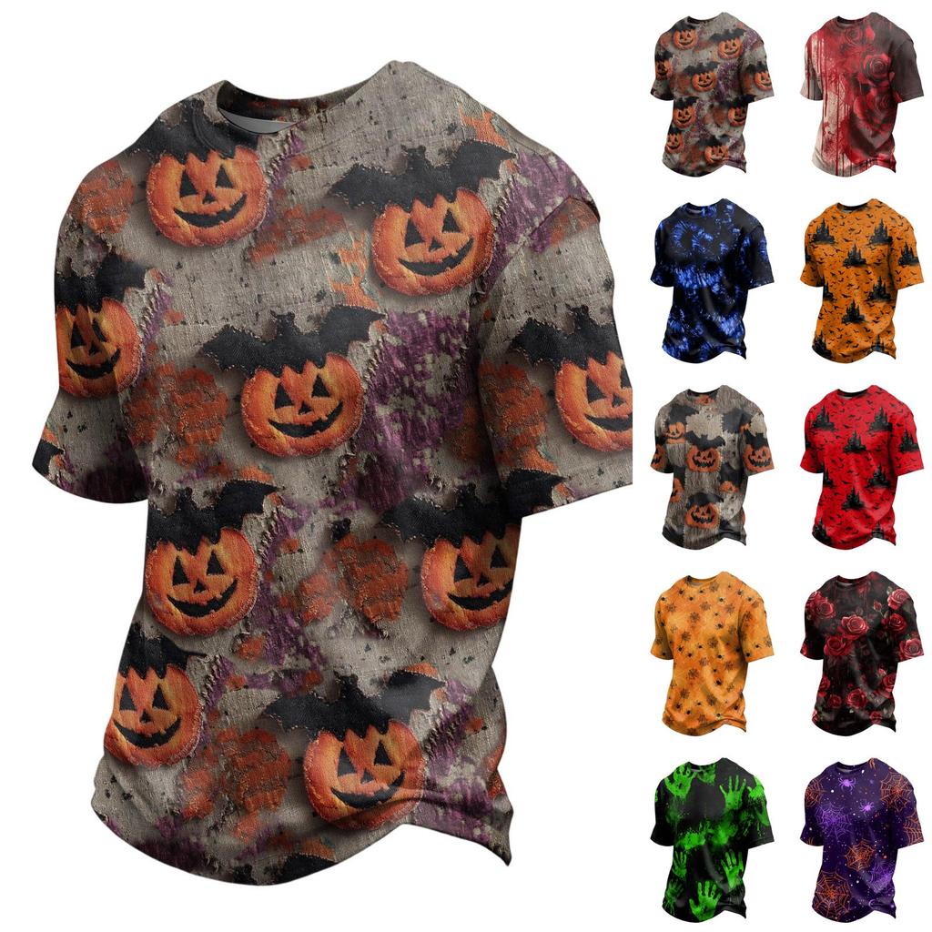 Men's Casual Halloween Printed Crew Neck Short Sleeve T Shirt Comfortable Fit Soft Fabric Lightweight Top