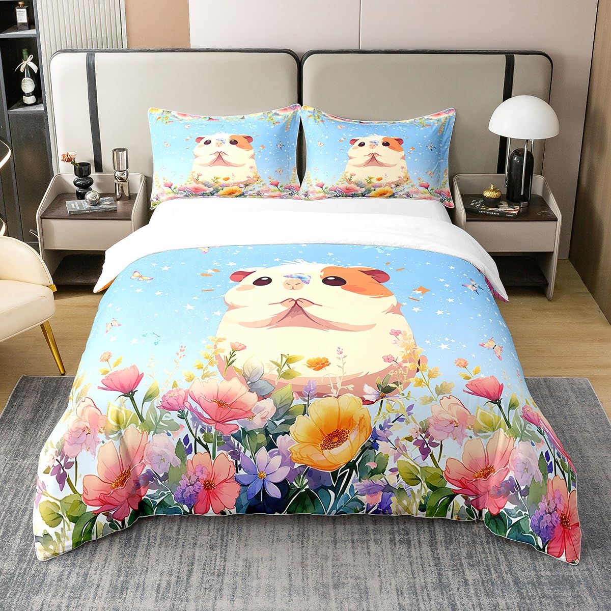

Guinea Pig Duvet Covers For Kids Boys Girls Queen King Lightweight Quilt Cover Cute Pet Print Bedding Set Bedroom Decor No Quilt EU Single(135x200cm)