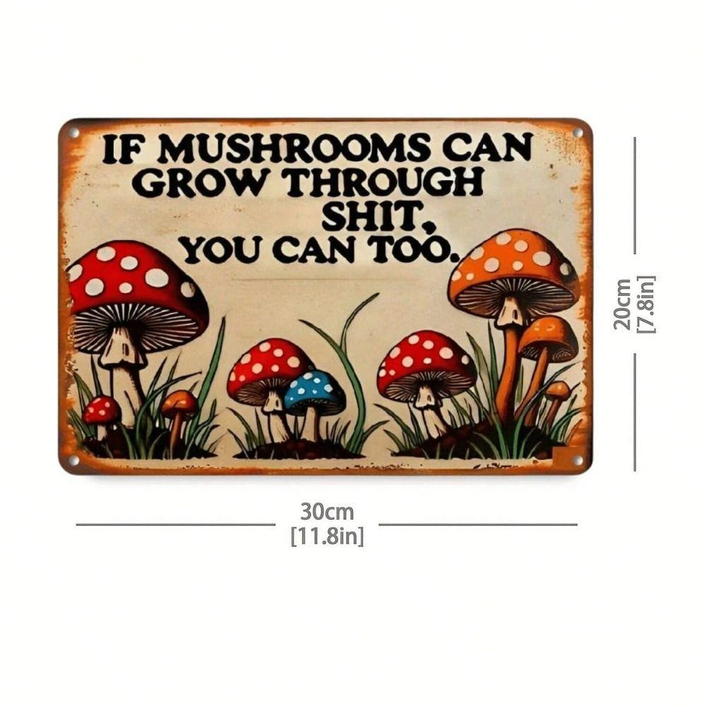 Metal Poster Mushroom Decor, Vintage 2D Sign for Wall, Funny Home Garden Art