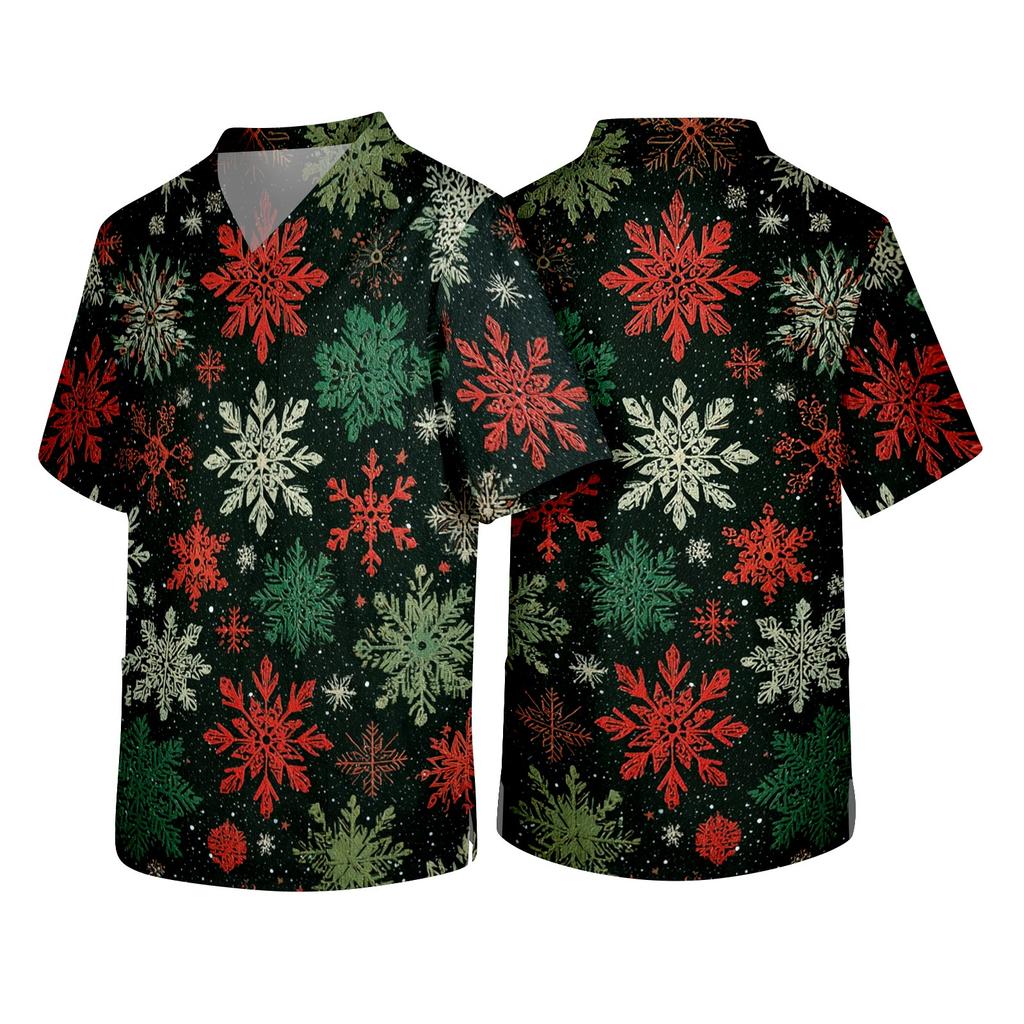 Men's Christmas Themed Caregiver Uniform for Holiday Work Wear