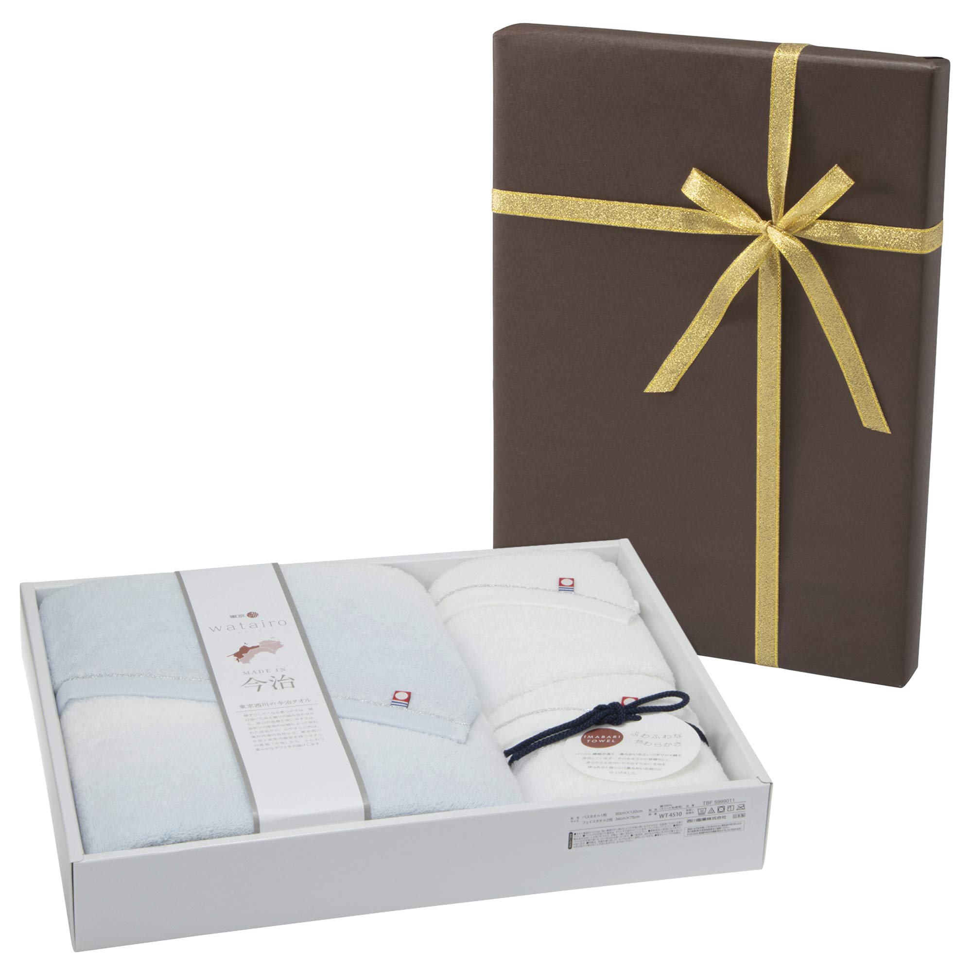 

with wrapping Watairo bath face towel 2P Blue paper [Wrapped paper] towel, (wrapping brown)