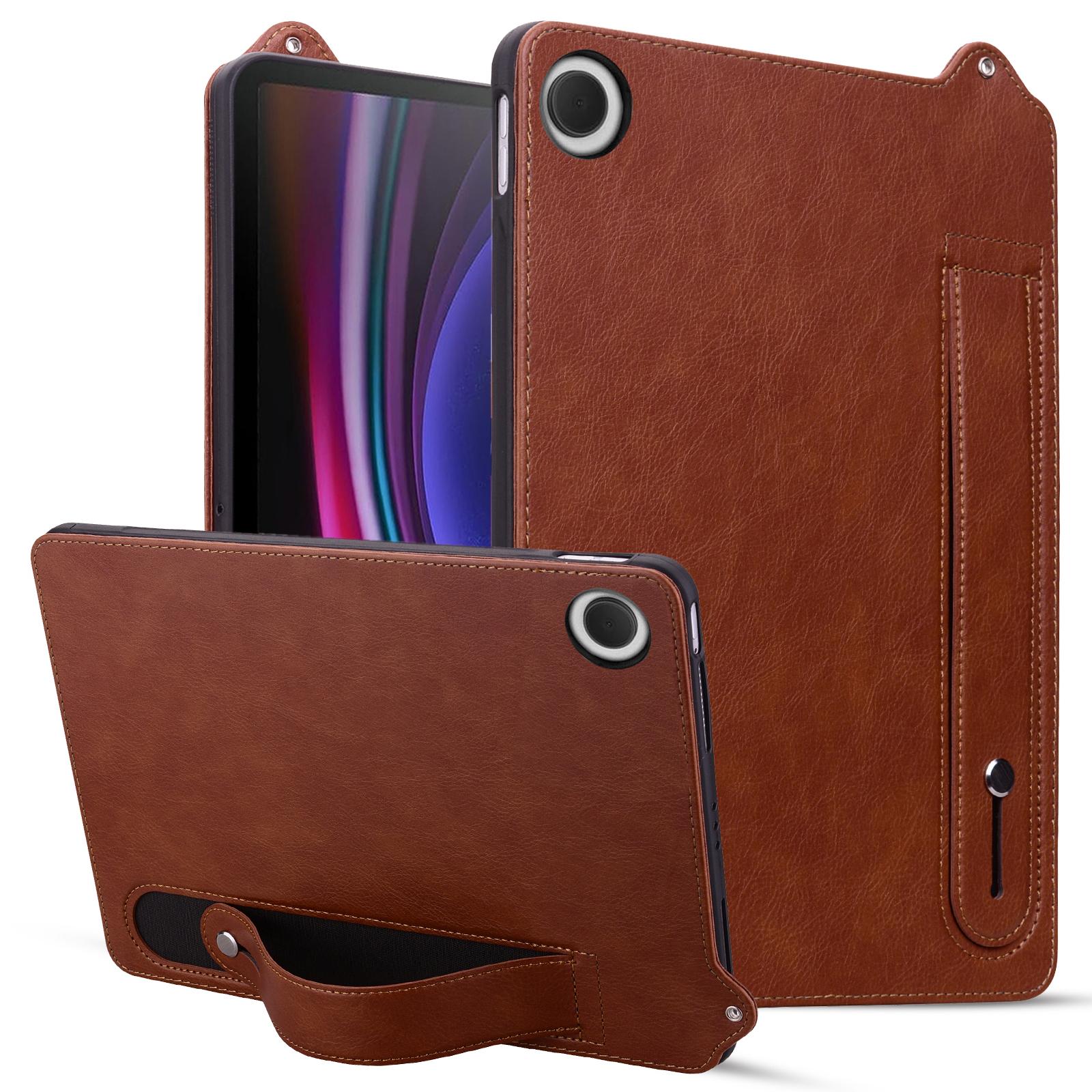 

For Samsung Galaxy Tab A9 X110 X115 Case Hand Strap Kickstand Leather Tablet Cover Brown