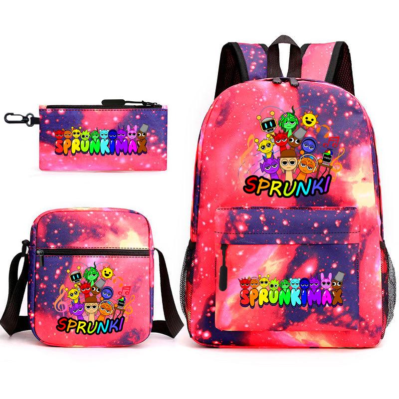 Rhythm Box Cartoon Large Capacity Starry Sky Student School Bag Sprunki Youth Backpack Three-piece Set D