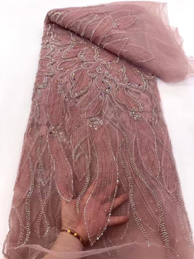 French African Lace Fabric Sequins Beaded Embroidery Groom Nigerian Bridal High Quality Tulle Lace Fabric for Wedding Fabric
