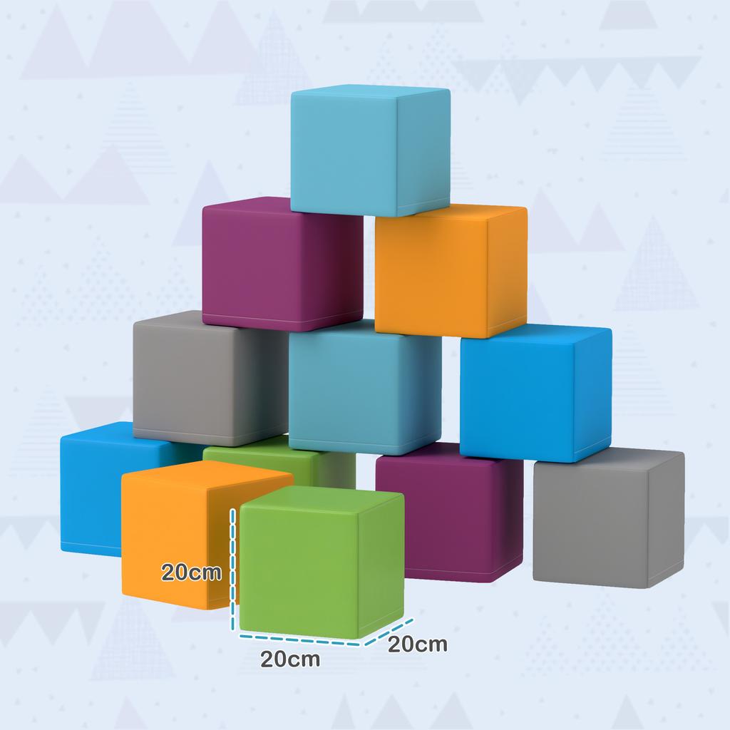 12 PCs Soft Play Blocks, Soft Foam Toy, Building and Stacking Blocks for Kids, Multi-colour