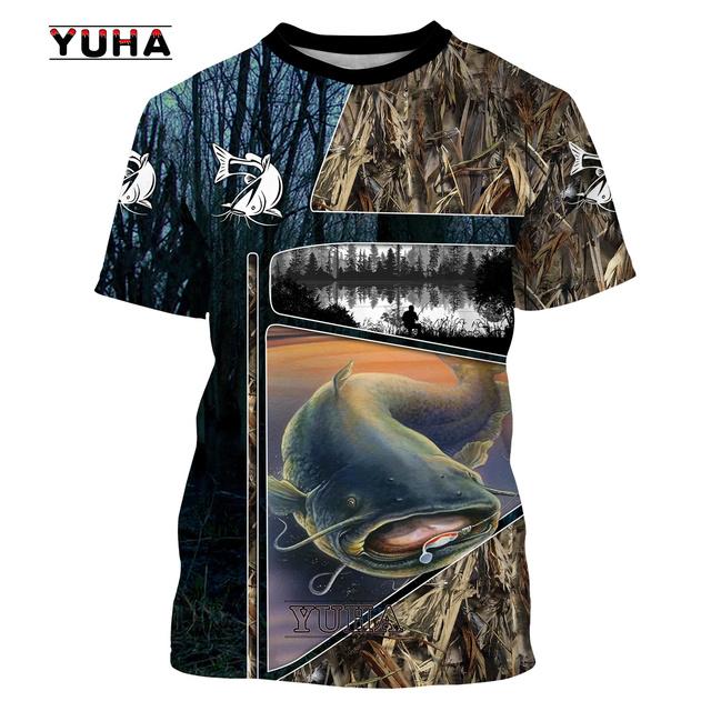 

Камуфляж для рыбалки сома, мужская футболка с 3D принтом, крутая летняя повседневная футболка унисекс, подарок для рыбака 2XL