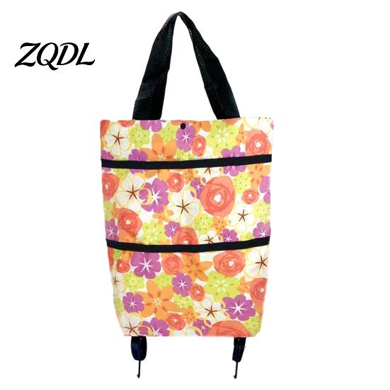Commuter Shopping Cart for Students Foldable Bag with Wheels, Heavy-Duty Waterproof Oxford Cloth Grocery Cart, Compact Stroller City Living
