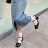 One-word high heels square head single shoes women's shoes 2025 spring and summer new thick heel Mary Jane bag head sandals women
