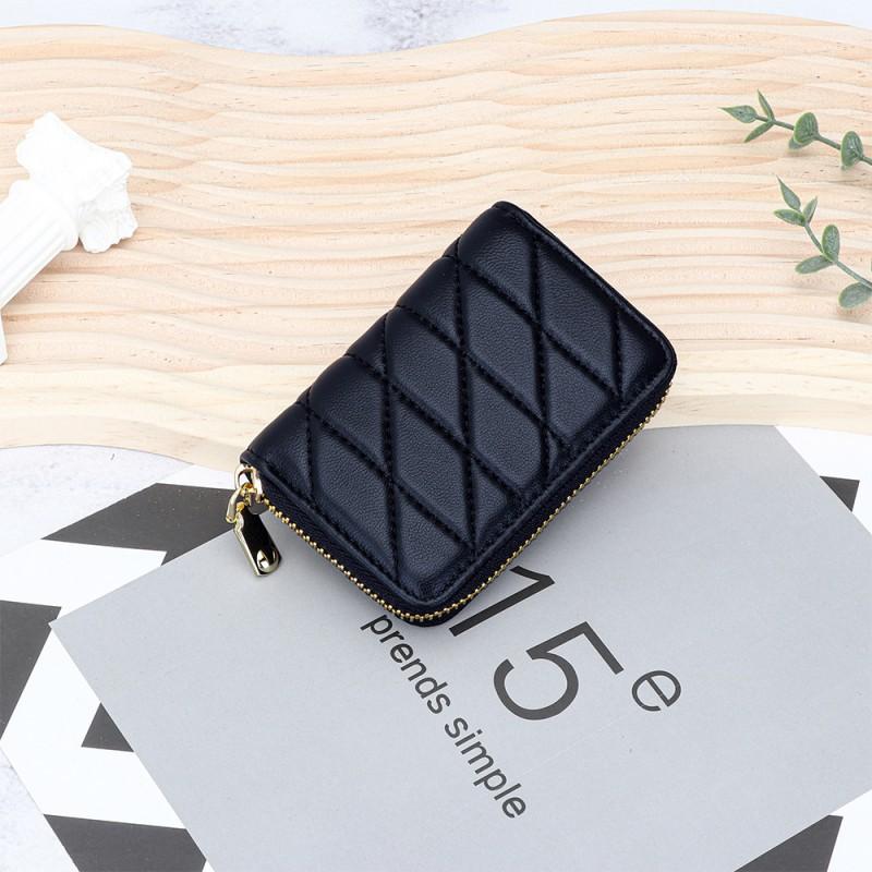 High-end Exquisite Sheepskin Small Card Bag Women's Fashionable Embroidered Zipper Organ ID Multi-card Change Purse
