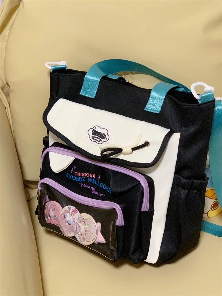 School bag high value contrasting colors cute cat fresh girl tote bag make-up bag