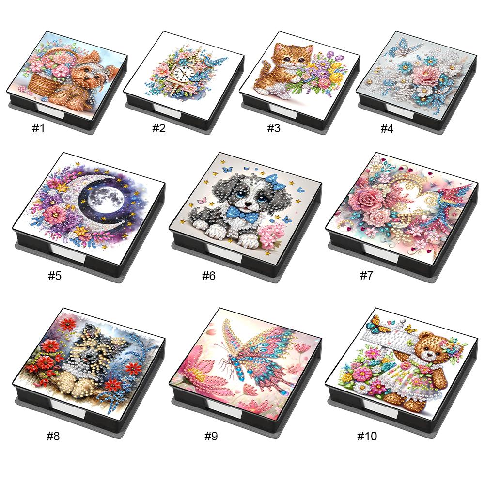 Leather Animals Diamond Painting Notecard Box Flowers Gem Art Sticky Note Holder Rhinestones Post It Dispenser for DIY Art Craft