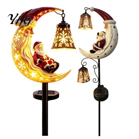 Solar Powered Path Light Santa Moon Garden Stake Light, Claus Lamp with Stake, Holiday Decorative for Outdoor Yard Lawn Patio Decor