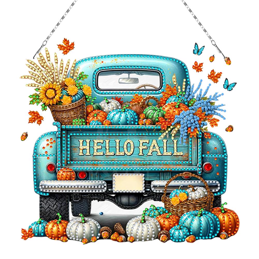 Herbst LKW 2D Flach DIY Hängende Diamantkunst-Kits Diamantmalerei Set Strass Diamantkunst Fensteranhänger Wand Tür Dekoration
