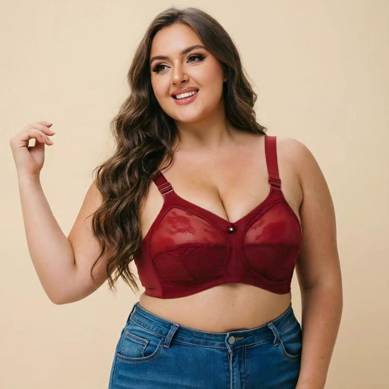 Ultra‑Thin Full‑Coverage Plus Size Bra Sexy Sheer Lace European American No‑Sponge Women Lingerie Brassiere