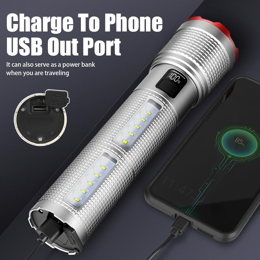 High Power LED Flashlight USB C Rechargeable Powerful Torch, Tactical Zoom Handheld Flashlight Outdoor Camping Emergency Lantern