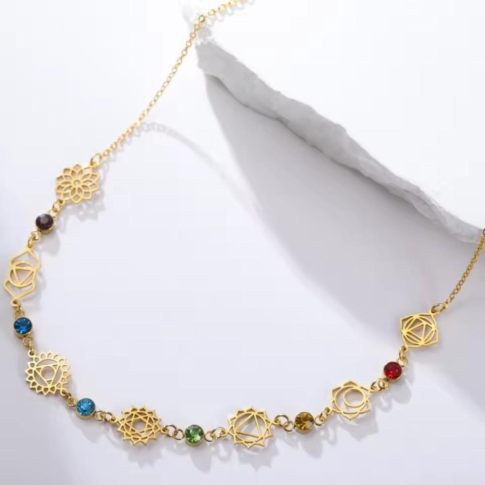Gold Color Chakra Charm Choker Stainless Steel Energy Pendant Necklace  Women Jewelry