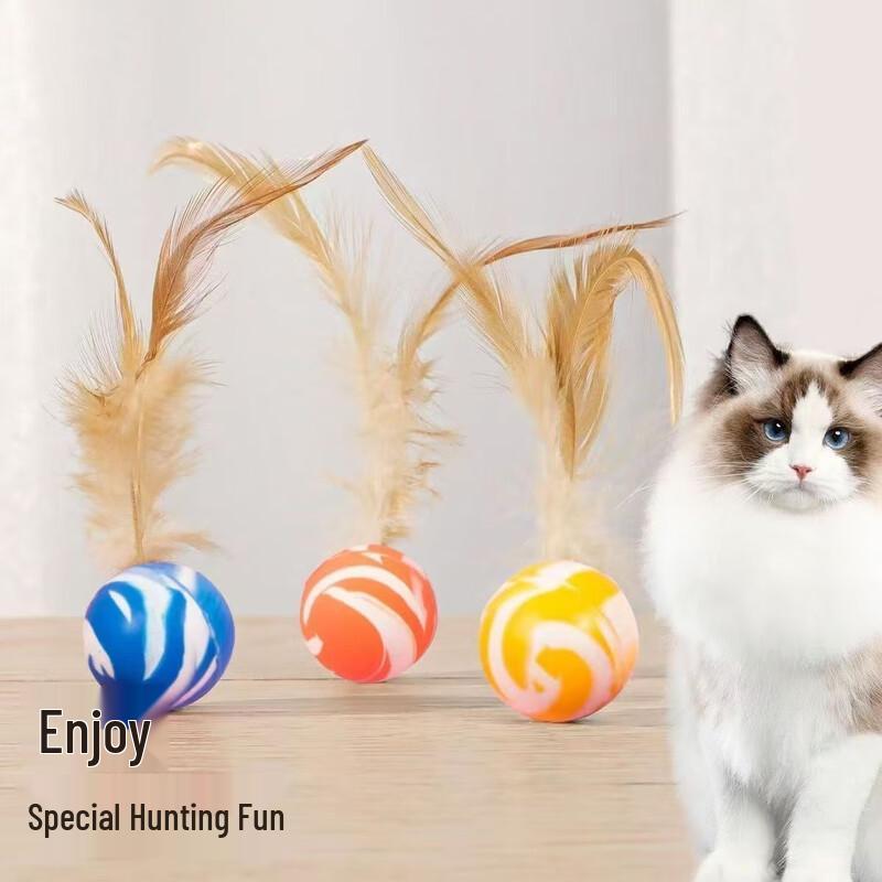 Interactive Feathered Rubber Cat Toy Ball