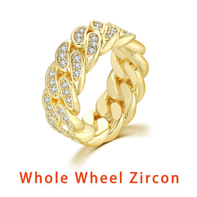 Schicke strahlende kubanische Gliederkettenringe für Damen Ice Out Mikro-Pavé Zirkonia Tennisring Modeschmuck Hiphop Rock Schmuck