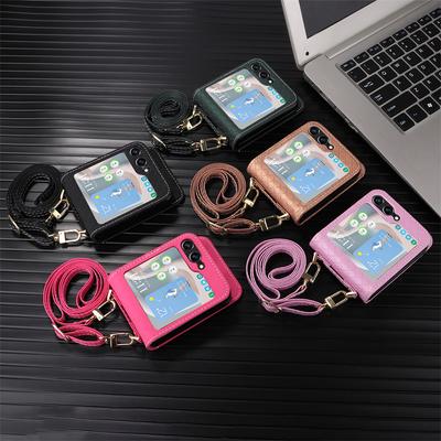 Umhängeleder Karten Solt Geldbörse Tasche Hülle Für Samsung Galaxy Z Flip 5 4 3 5G Flip5 Tragbarer Halter Lanyard Tasche Abdeckung