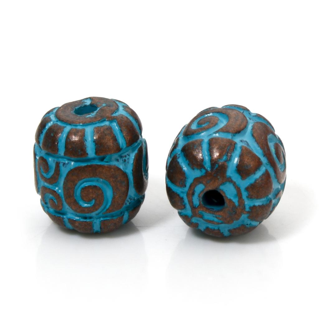10 Pièces Alliage à Base de Zinc Perles Espacement Patinées Pour Fabrication de Bijoux DIY Charme Motif Rond Sculpté Cuivre Antique Bleu Fermoirs