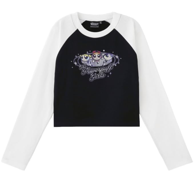 

X-Girl x THE POWERPUFF GIRLS Raglan Long Sleeve Baby Tee, 105251011022, Black, Medium