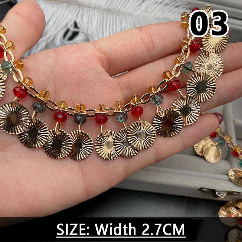 1M Ethnic Style Metal Sequin Chain Trim Sewing Tassels Fringe Beaded Ribbon Fringe Trim Diy Craft Waist Chain Garment Accessory