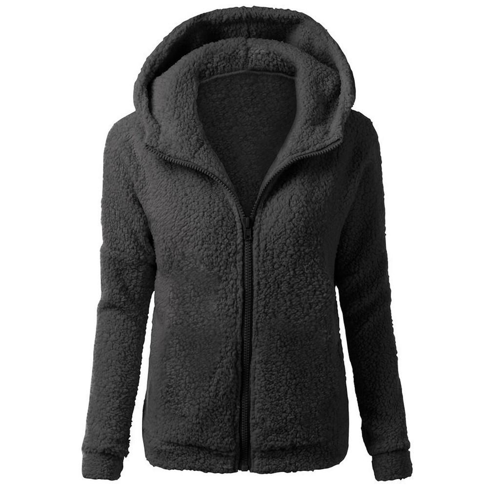 Frauen Kapuzenpullover Mantel Winter Warm Wolle Reißverschluss Mantel Baumwollmantel Outwear