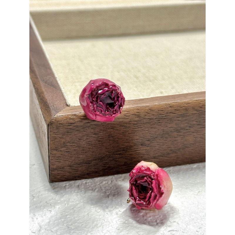 Silver Needle High-Class Rose Flower Real Flower Earrings Ear Pendants Real Flower Perpetual Flower Jewelry Rose-colored flowers