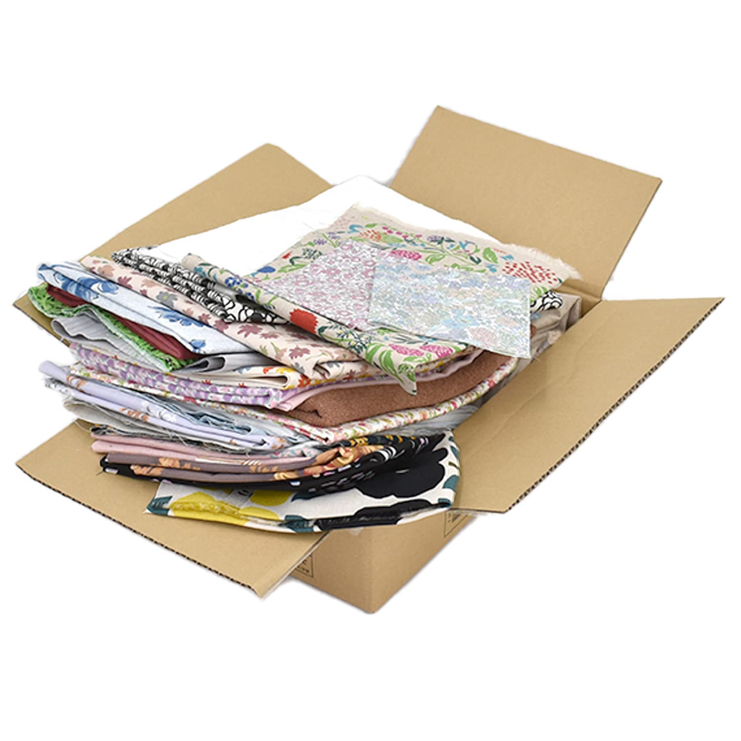 

MYmama Scrapbooking A small cardboard box full of scraps and assorted cut Craft Set cloths. Supplies.