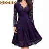 Fashion Summer Spring Solid Color Print Long Sleeve V-Neck Casual Dresses