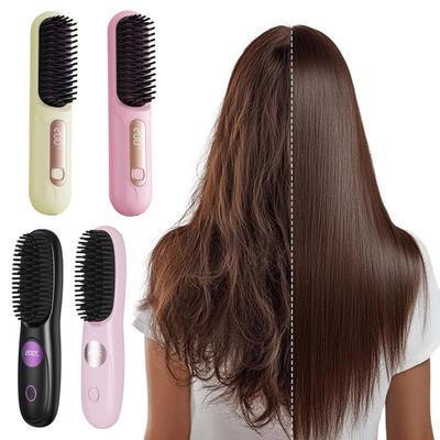Cordless Hair Straightener Brush 3 Temperature Adjustable LED Display Mini Hair Straightening Comb USB Rechargeable Fast Heating Electric Hot Brush