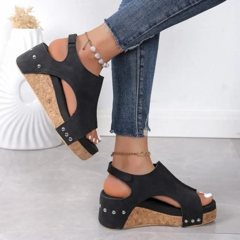 Fashion Plus Size 36-43 Shoes for Women Fashion Casual Solid Color Flat Summer Daily Wear Peep Toe Platform Wedge High Heels Sandals