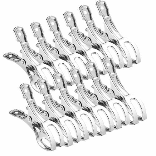 HIRAISM Clothespins, Stainless Steel, Strong, Large Size, Windproof, Futon Pole Clips, Clothes Drying Pegs (Pack of 12)
