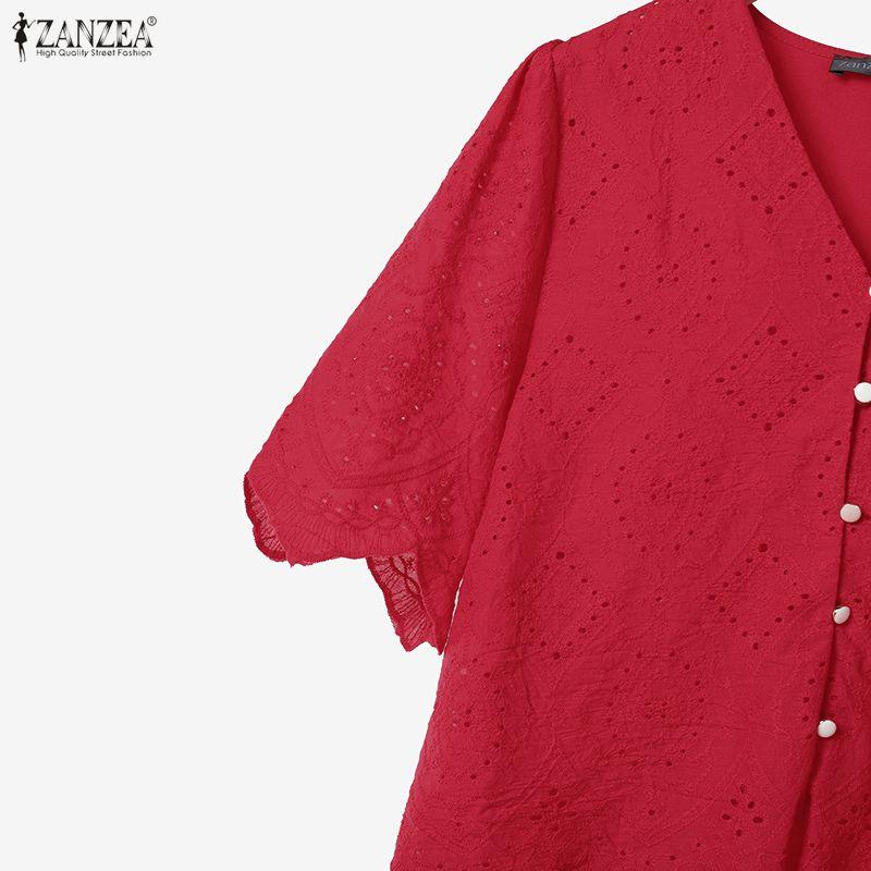 ZANZEA Women Short Sleeve Crochet Blouse and Long Skirts Summer Two Piece Sets