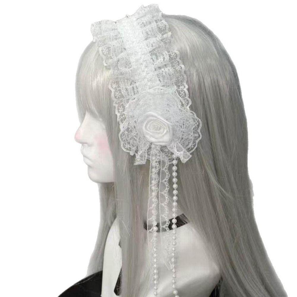 Frilled Lace Headband Rose Flower Frilled Headdress New Gothic Lolita Headband  Women Hair