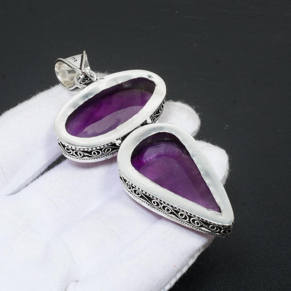 Pietre prețioase din ametist natural Bijuterii din argint 925 lucrate manual Cadouri cu pandantiv ametist pentru femei Cadouri pentru ea Cadouri cu pandantiv cu ametist natural