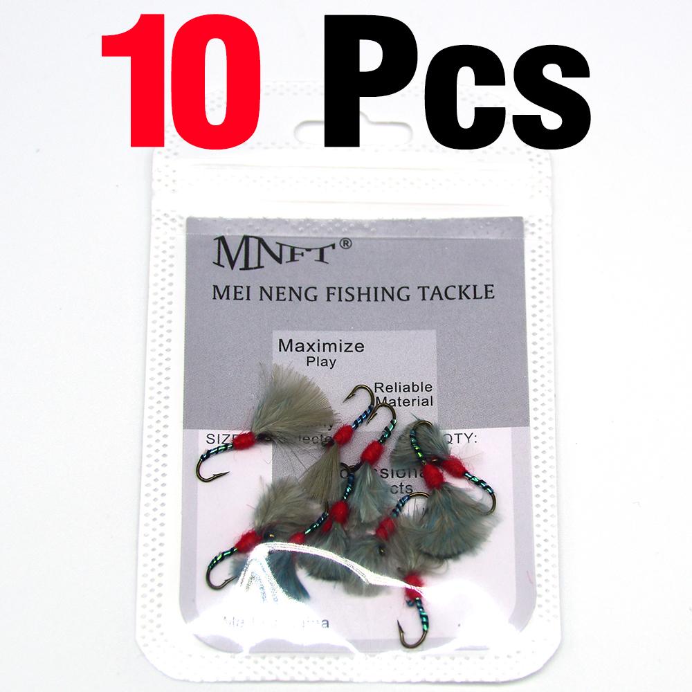 MNFT 10PCS 10# Nymphs Larva Parachute Zebra Flashing Green Red Bug Fly Trout Lures