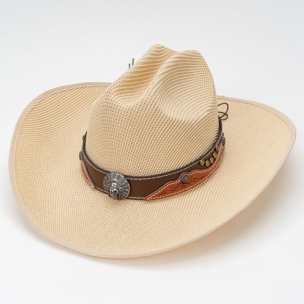 Women Men Cowgirl Hats Trendy Retro Belted Wide Brim Beach Cap Sun Protection Western Caps Panama Jazz Hats Vacation Party
