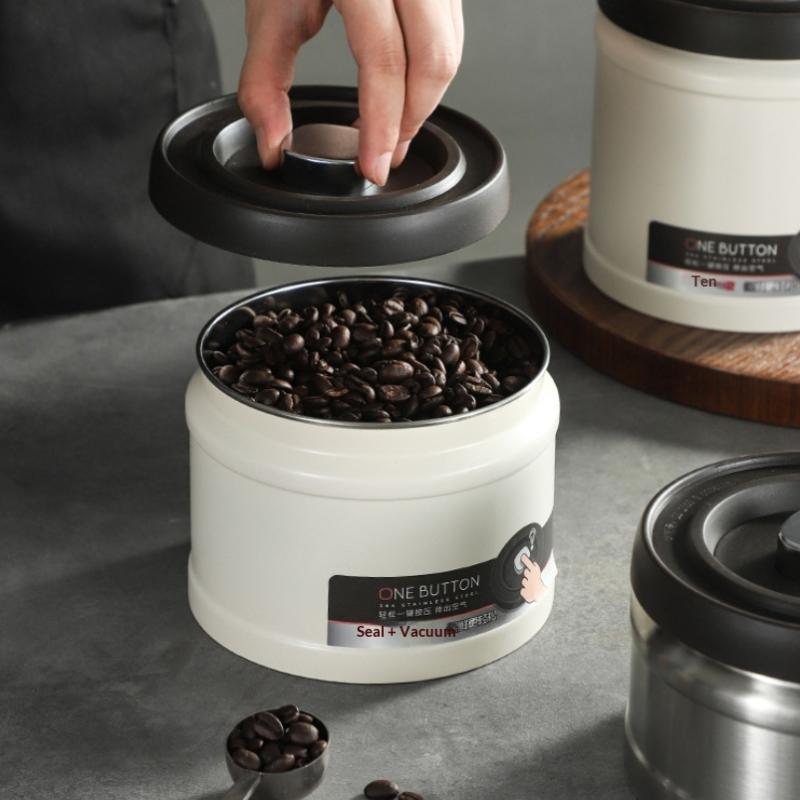 Coffee Bean Vacuum Sealed Tank Stainless Steel Grain Tea Nut Storage Vacuum Airtight Sealed Cans Kitchen Storage Organizer