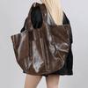 Retro Super Big Shoulder Bag Female Solid Color Hand Bags For Women Soft Leather Casual Shopper Underarm Tote Bag