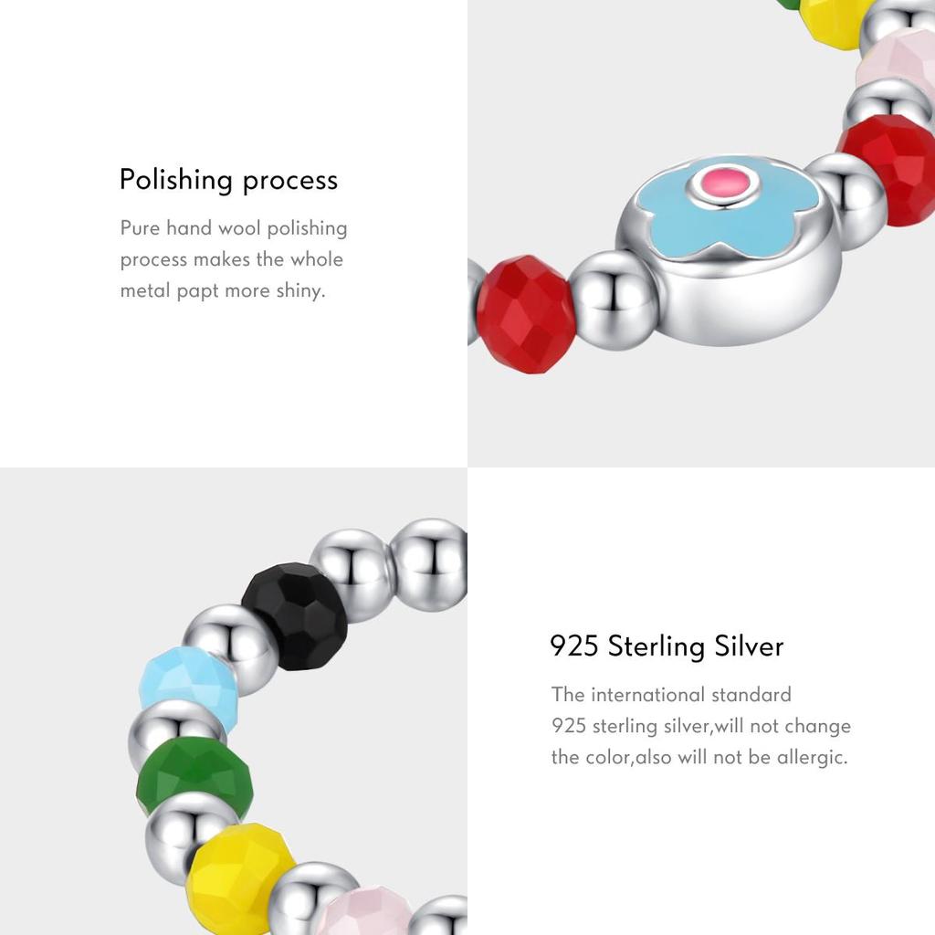 MODIAN Massivt 925 Sterling Silver Färgglada Kristallpärlor Justerbar Ring Emalj Blomma Mode Ringar För Kvinnor Fina Smycken Gåva