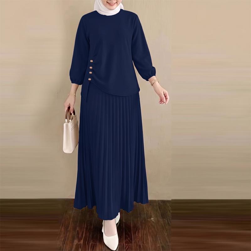 ZANZEA Women 3/4 Sleeve Blouse and Long Skirts Vintage Two Piece Suit Sets
