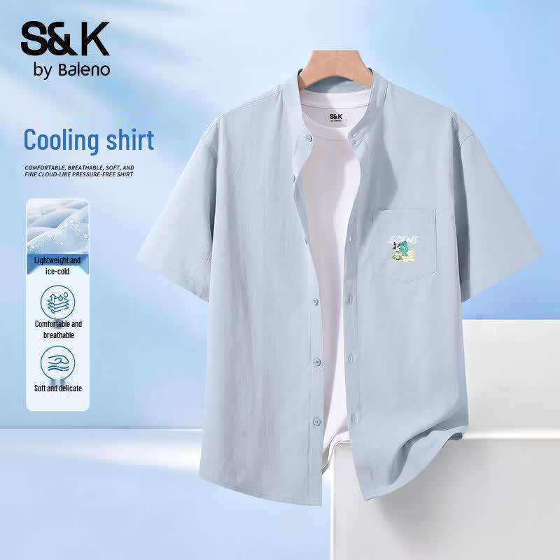 Baleno Men s Henley Collar Short Sleeve Cool Ice Silk Shirt 3XL
