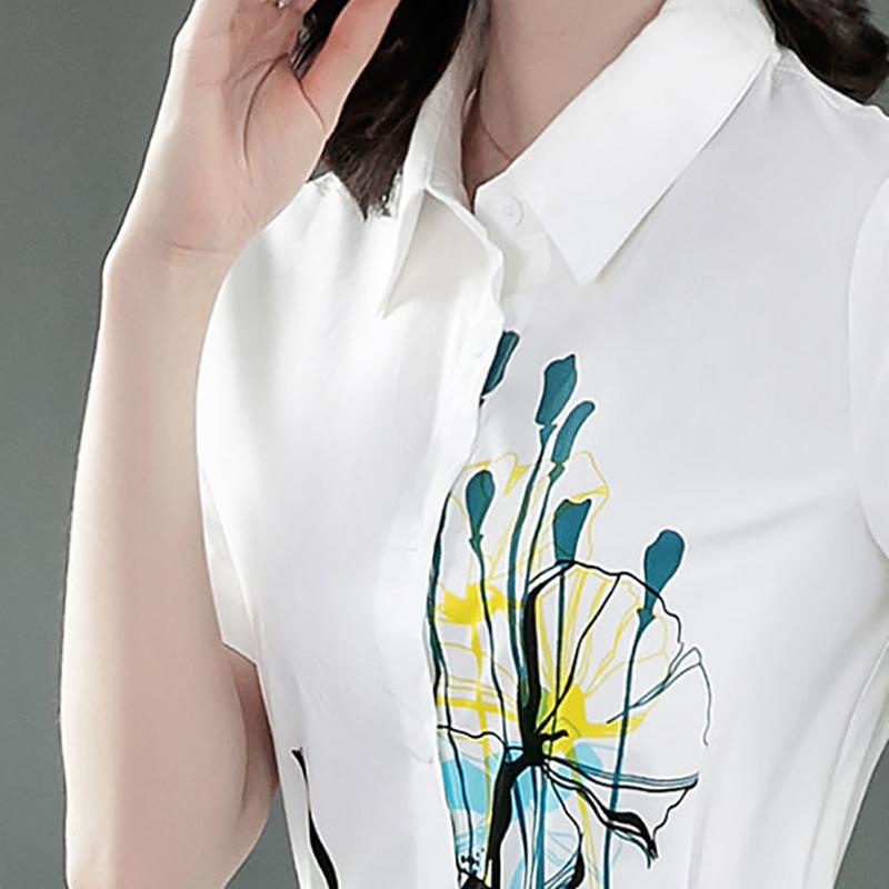 Polo Collar Printed Dress Elegant Temperament Shirt Dresses Comfortable OL Loose Dress with Lapel Neck