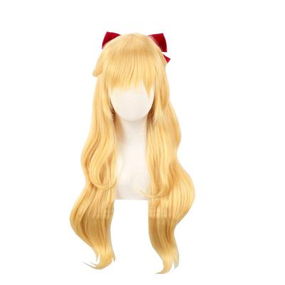Cosplay Wig, Minako Style with Bow, Yellow and Gold, Heat-resistant Wig