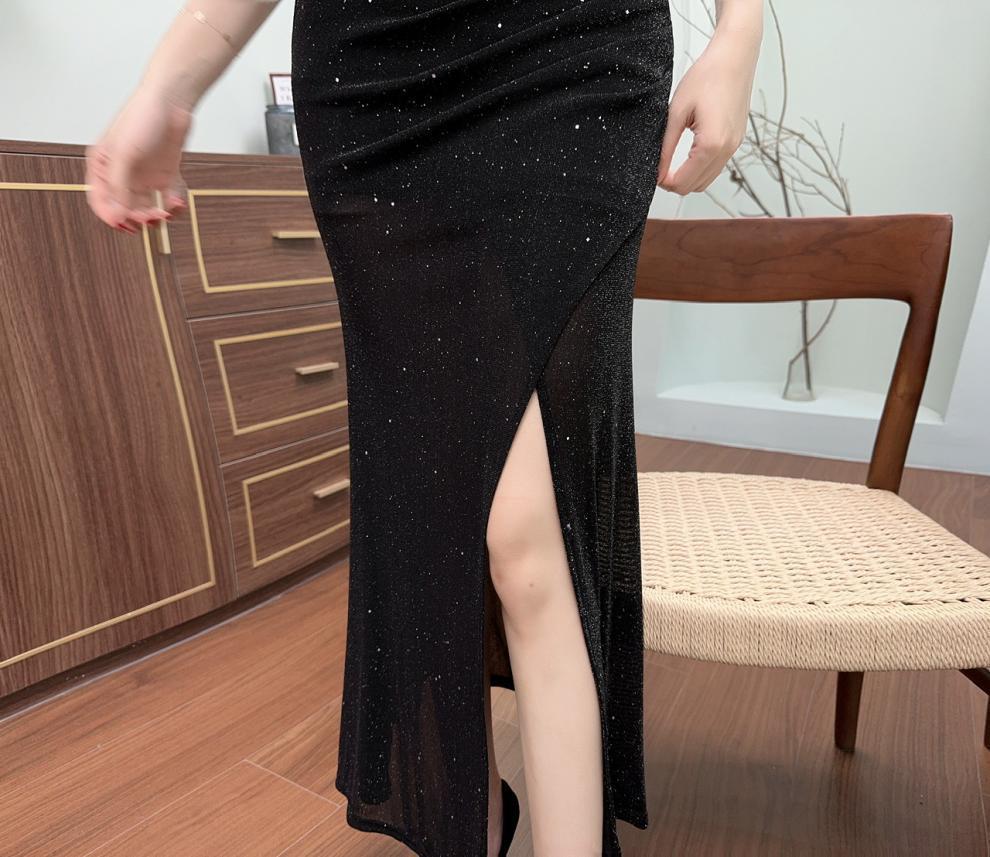 High-End Celebrity Mesh Spaghetti Strap Bodycon Dress with Slit