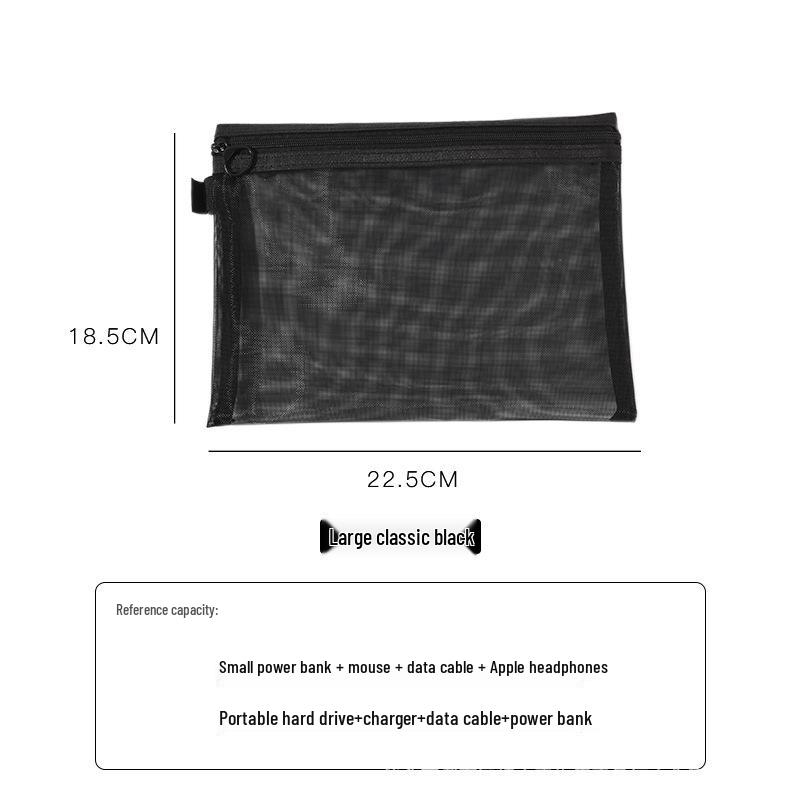 Transparent Mesh Large Capacity Portable Storage Bag with Card Holder for Cables & Earphones