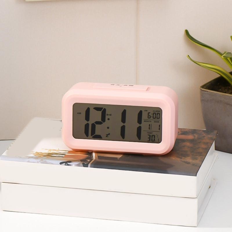 LCD Display Digital Alarm Clock Indoor Temperature Display 1 Alarm Setting 12/24Hour Format Snoozes Function Nightlight