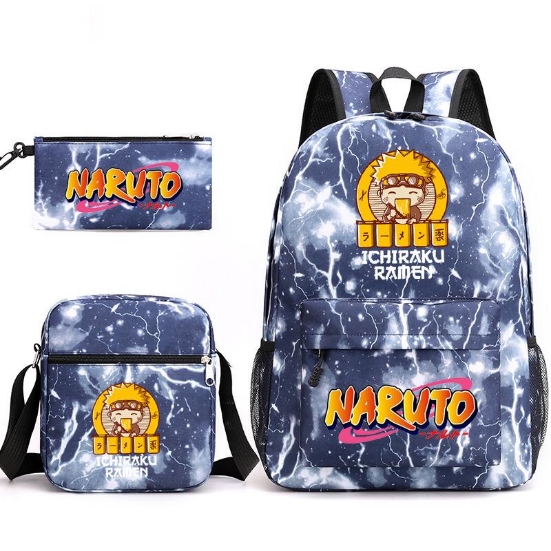 Naruto Starry Sky School Bag Three-Piece Shoulder Bag Pencil Case Anime Cartoon Backpack Male